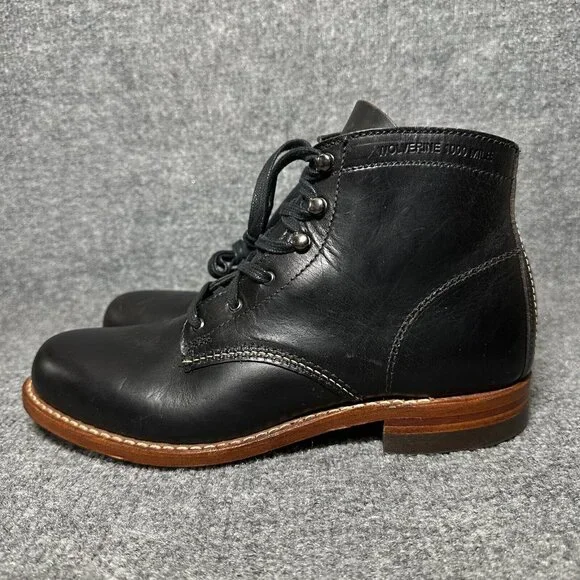 WOLVERINE 1000 Mile Classic Boots Leather Black Lace Up Combat Women's Size 9B